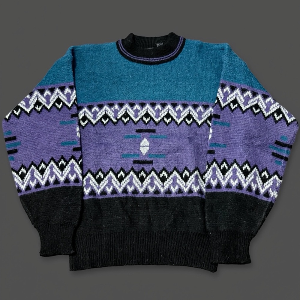 Vintage Anchor Blue Teal and Purple Patterned unisex  Sweater